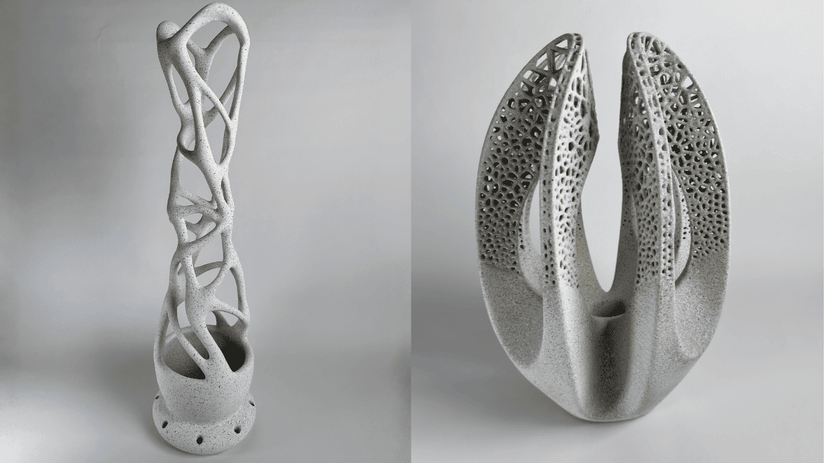 Oggetti di design stampati con la tecnologia di stampa 3D in sabbia e trattamento Resin Soak by Corsa3D