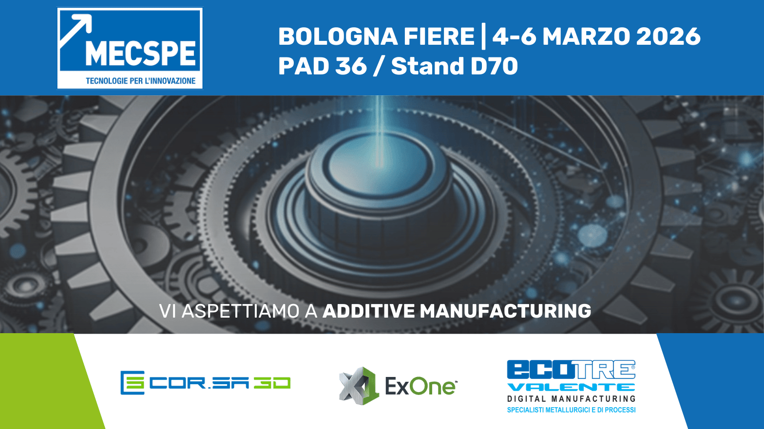 Corsa3D partecipa a MECSPE 2026 a BolognaFiere con tecnologia Binder Jetting per stampa 3D in sabbia e applicazioni per fonderia.